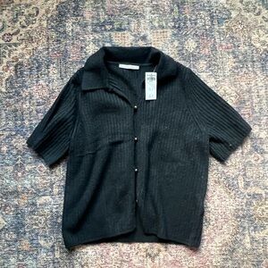 Abercrombie & Fitch Black Short-Sleeve Ribbed Cardigan